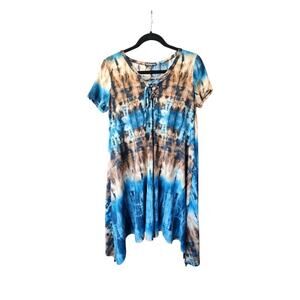 Wanderlust LA Size Medium Graphic Print Dress - Brown & Blue
